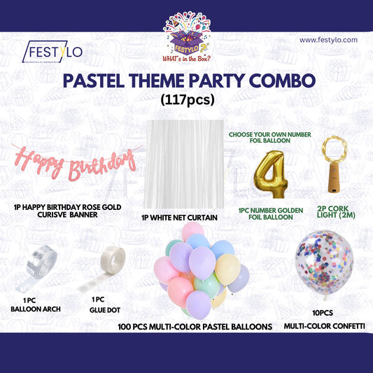 Pastel Theme Birthday Combo Kit with Rose-Gold banner