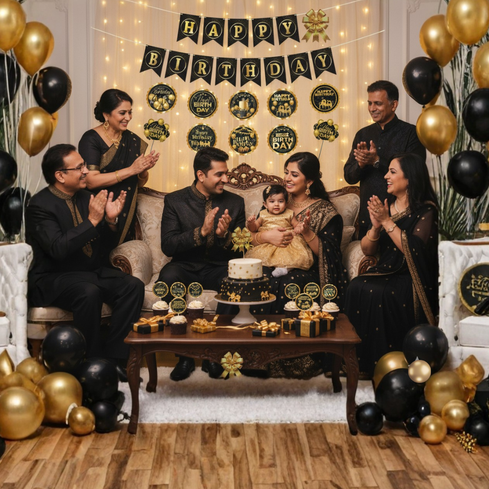 Black Gold Birthday Banner Combo (12 pcs)