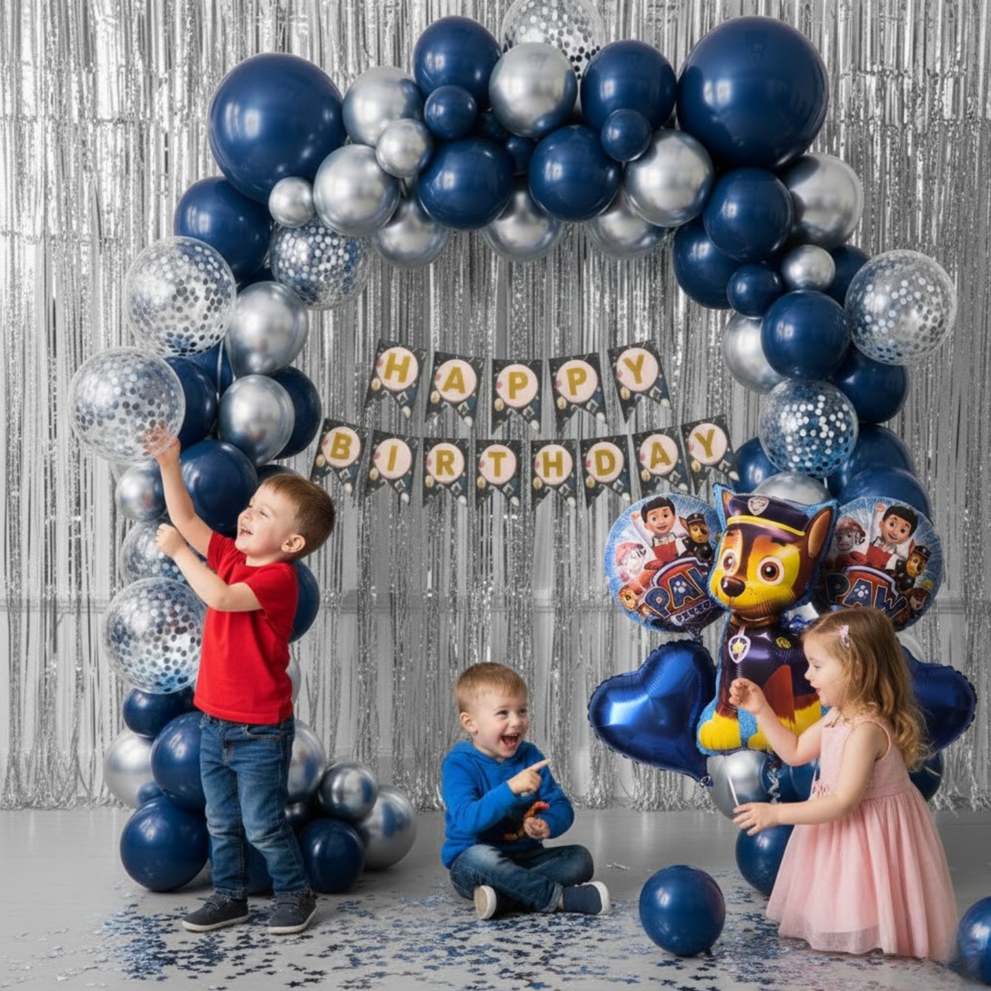 Paw Patrol Blue Silver Birthday Decoration Combo (55 Pcs)