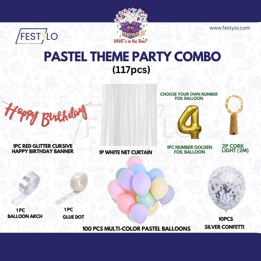 Pastel Theme Birthday Combo Kit with Red banner
