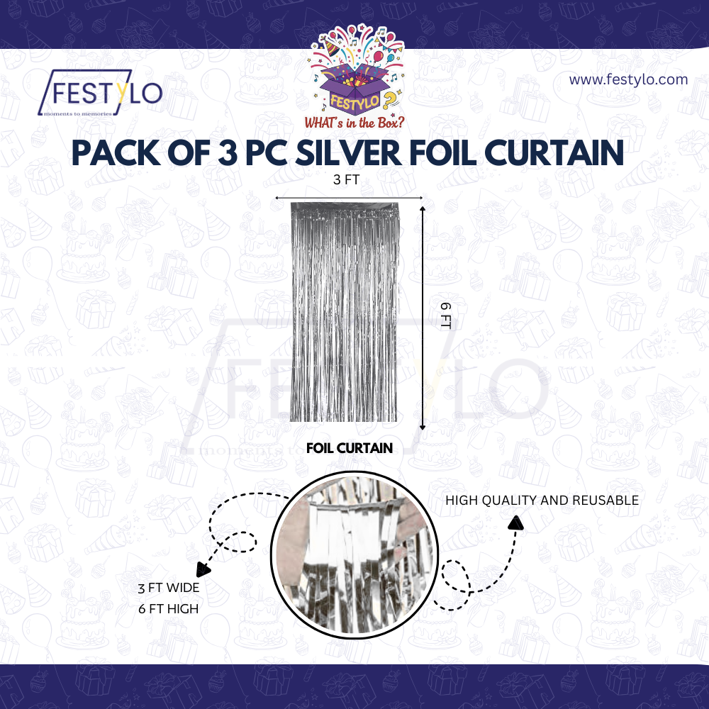 Silver Foil Fringe Curtain Set (3 pcs)