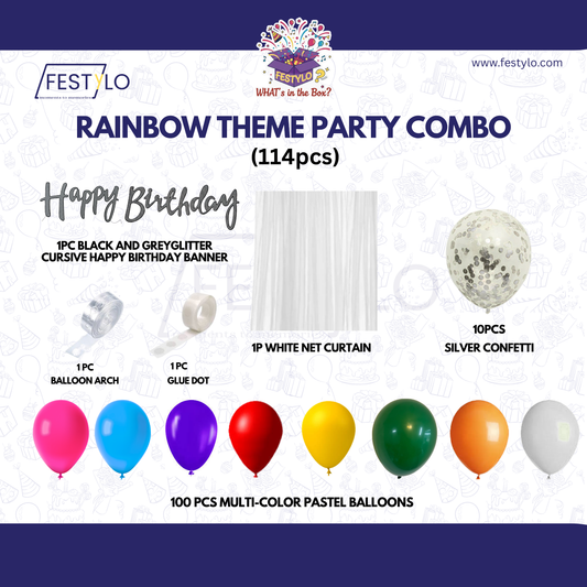 Rainbow Theme Party Decoration Combo Kit (114 Pcs)
