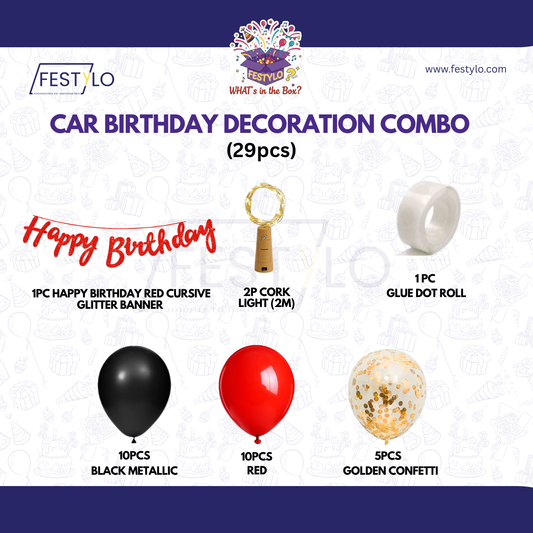 Car Birthday Decoration Combo – 29 Pcs | Red & Black