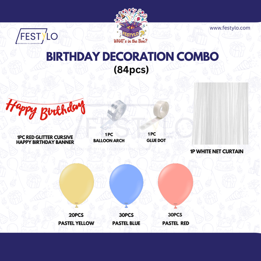 Pastel Birthday Decoration Combo (84 pcs)