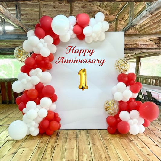 Anniversary Combo Decoration Kit (49 Pcs) – Red, White & Gold Theme