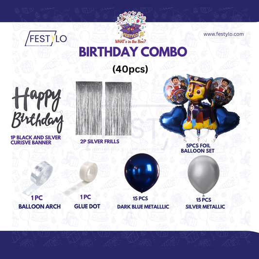 Paw Patrol Blue Silver Birthday Combo (40 Pcs)