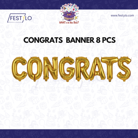 Gold Congrats Foil Balloon Banner (8 pcs)