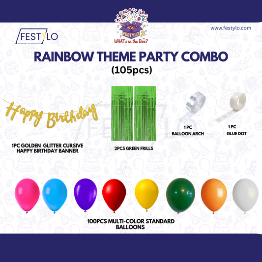 Rainbow Theme Golden Banner With Green Frill Party Combo