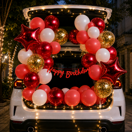 Car Birthday Decoration Combo – 31 Pcs | Red & White