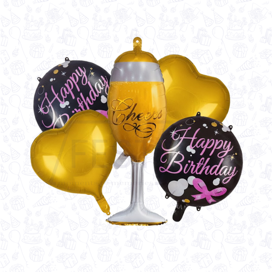 Champagne Theme Birthday 5 PCS Foil Balloons