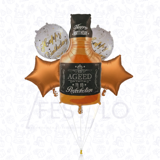 Aged Perfection Whiskey Birthday Foil Balloon Set 5 pcs