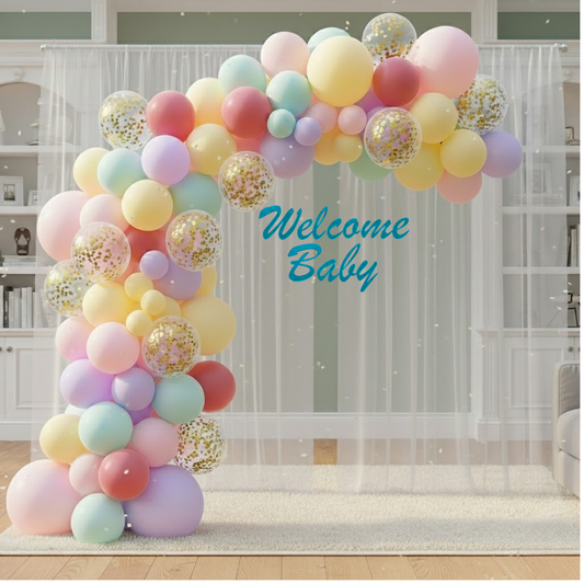 Pastel Theme Party Combo Decoration Kit (114 pcs) – Welcome Baby Balloon Arch Set