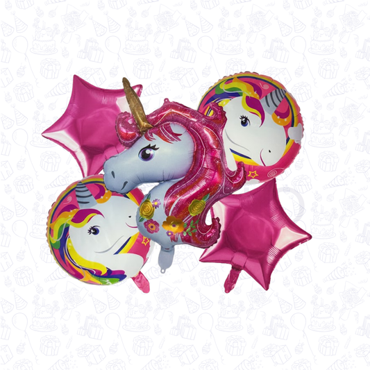 Pink Unicorn Birthday 5 pcs Foil Balloons
