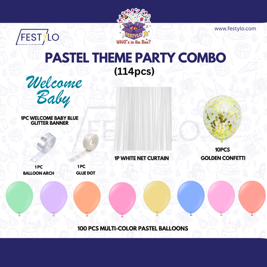 Pastel Theme Party Combo Decoration Kit (114 pcs) – Welcome Baby Balloon Arch Set