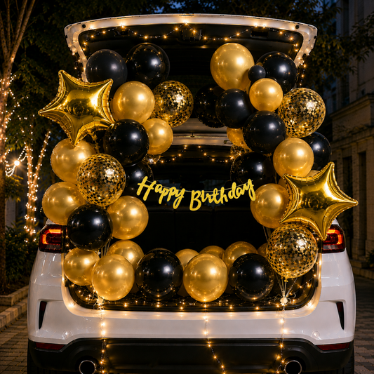 Car Birthday Decoration Combo – 31 Pcs | Black & Gold