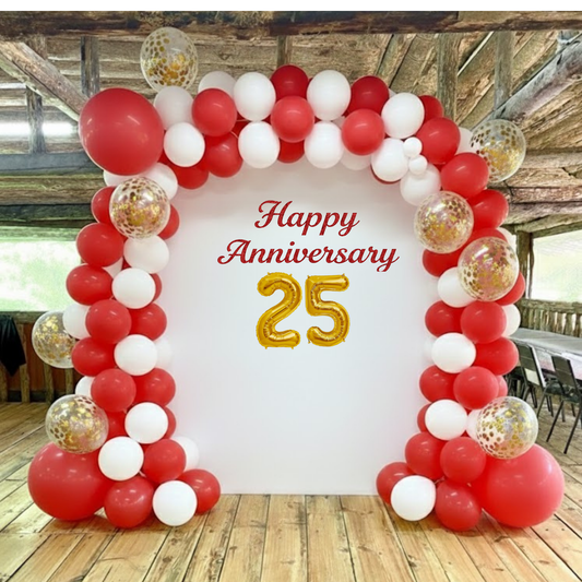 25th Anniversary Combo Decoration Kit (50 Pcs) – Red, White & Gold Theme