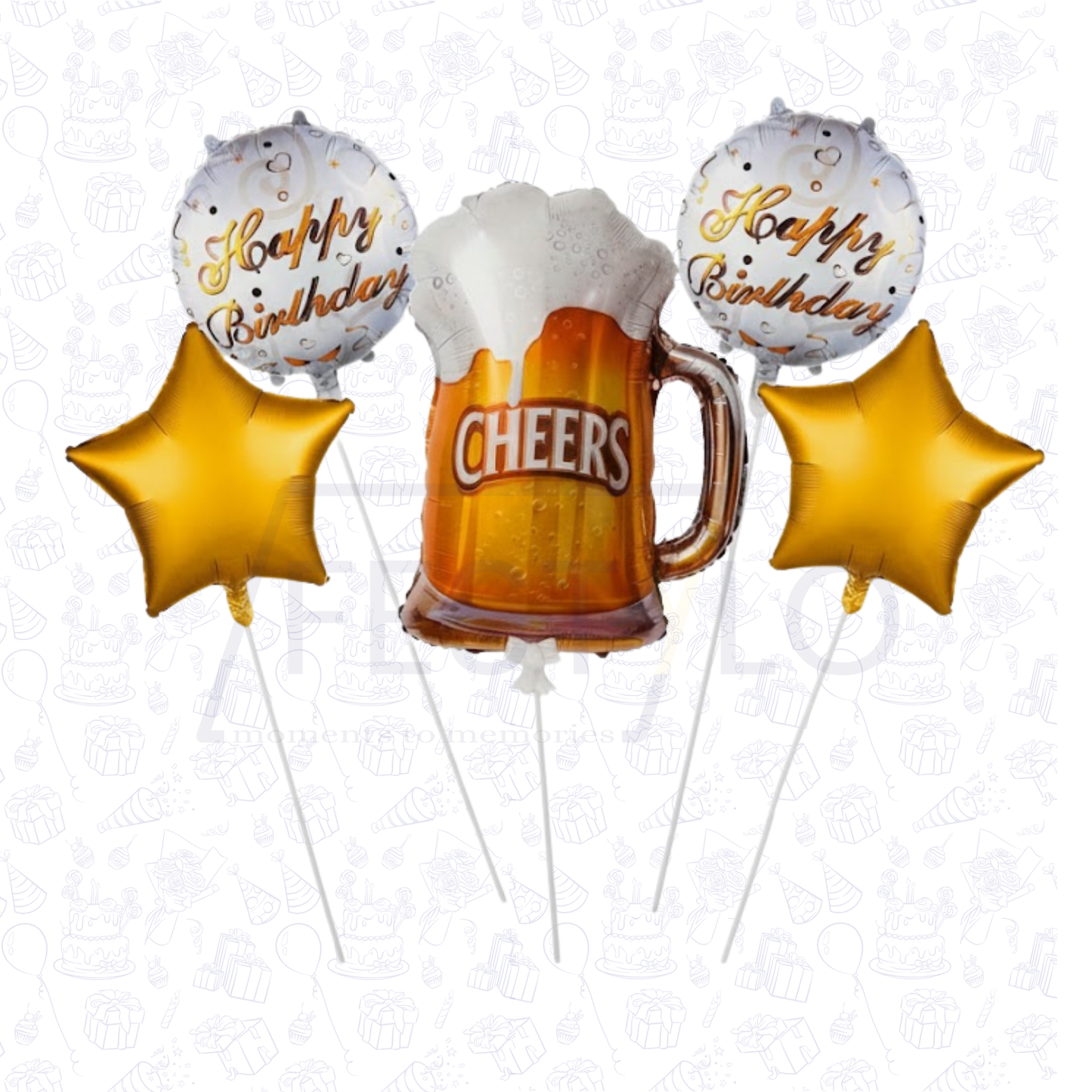 Birthday  Cheers Beer Glass 5 pcs Foil Balloon Party Set