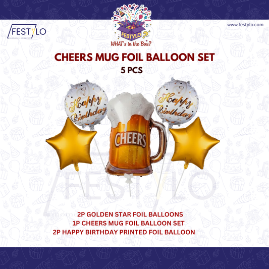Birthday  Cheers Beer Glass 5 pcs Foil Balloon Party Set