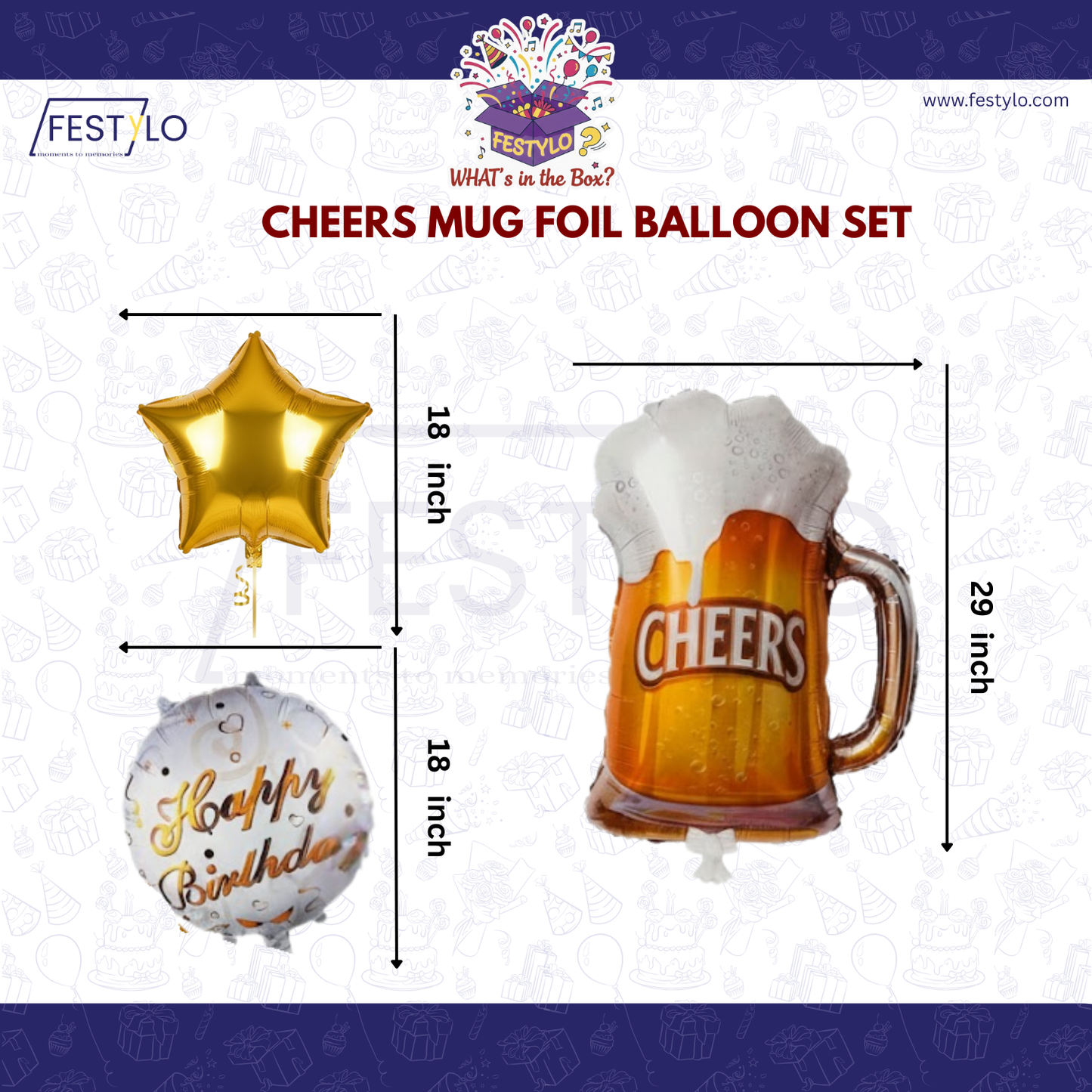 Birthday  Cheers Beer Glass 5 pcs Foil Balloon Party Set