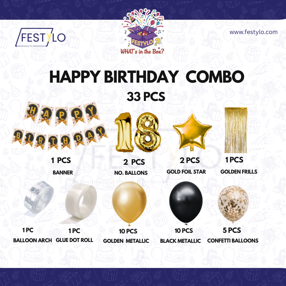 18th Birthday Golden Party Decoration (33 pcs)