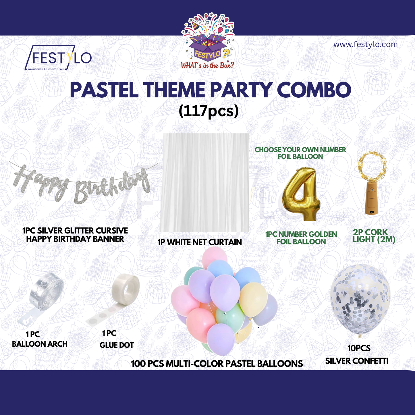 Pastel Theme Birthday Combo Kit with Silver banner