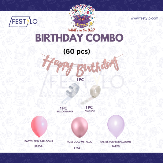 Pastel Rose Birthday Balloon Set (60 pcs)