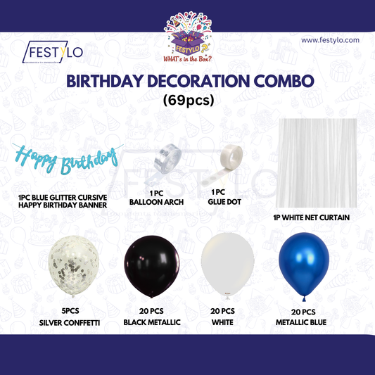 Black Blue Silver Birthday Decoration Combo (69 pcs)