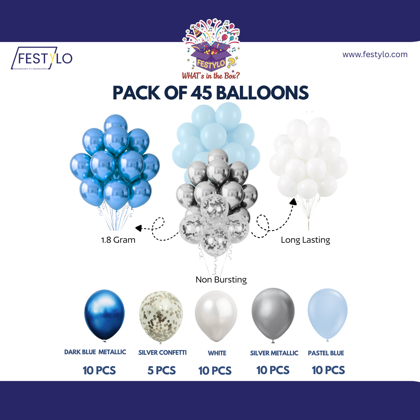 Blue & Silver Theme Birthday Combo (50 pcs)