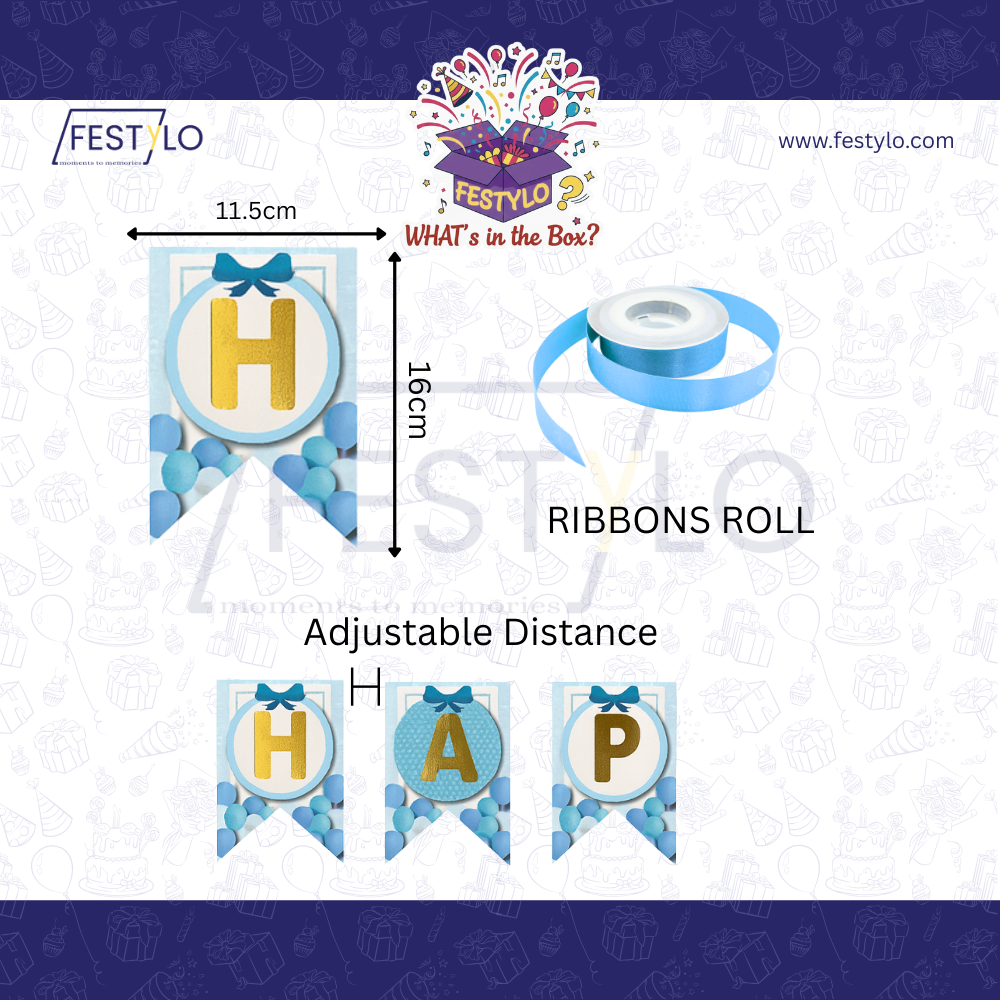 Blue Balloon Happy Birthday Banner