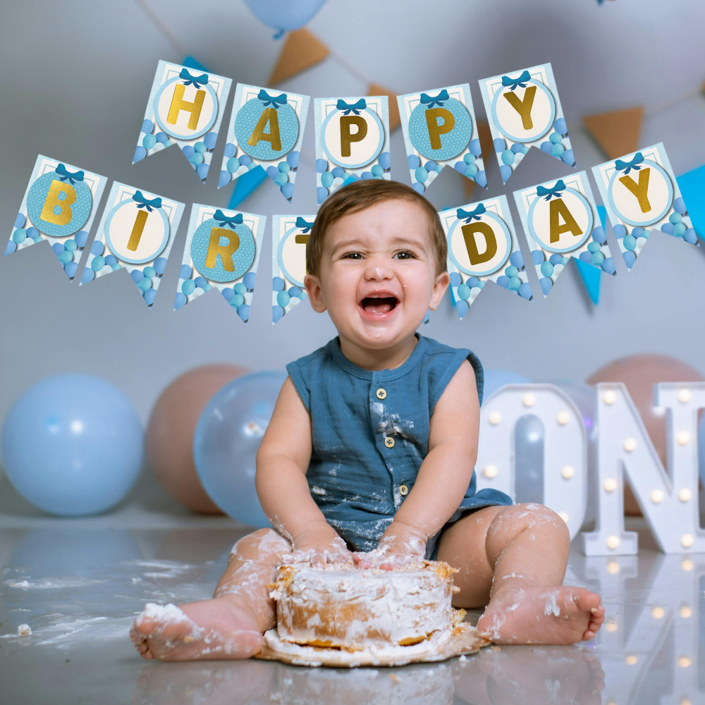 Blue Balloon Happy Birthday Banner