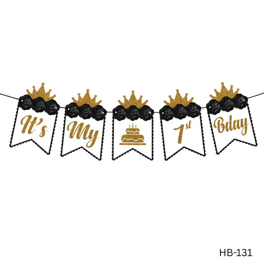 Black Gold First Birthday Banner