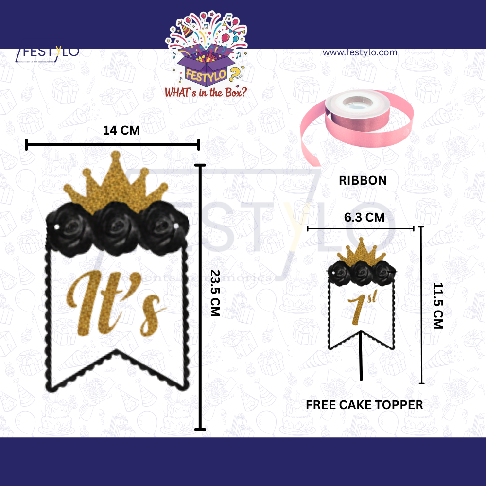 Black Gold First Birthday Banner