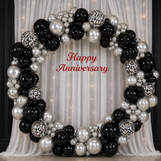 Black Silver Anniversary Decoration Combo (51 pcs)