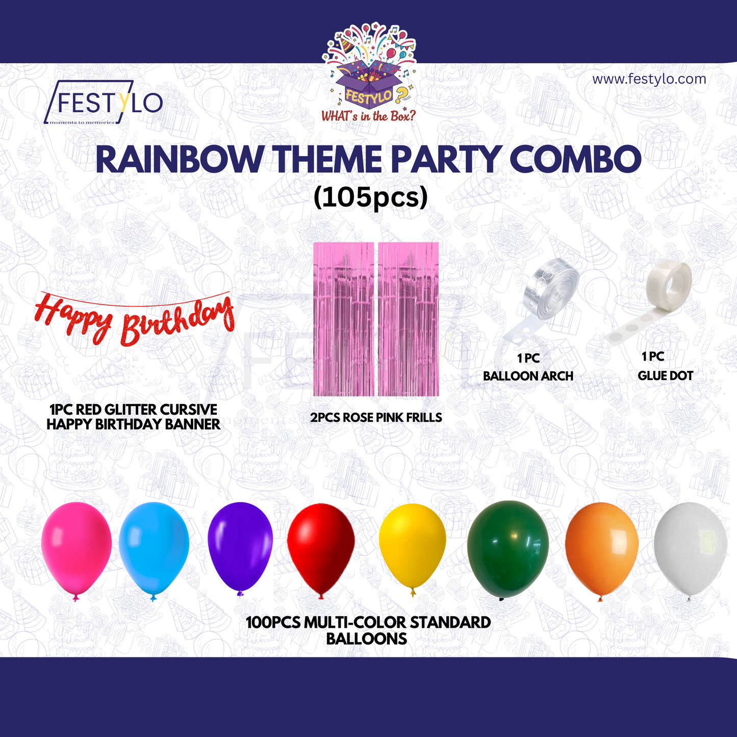 Rainbow Theme  Red Banner With Rose Pink Frill Party Combo