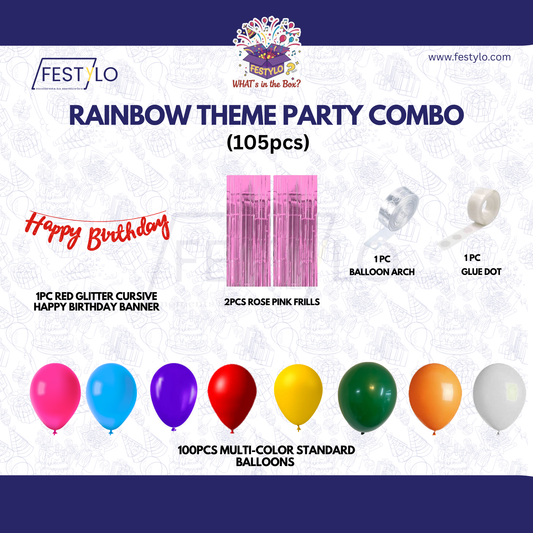 Rainbow Theme  Red Banner With Rose Pink Frill Party Combo