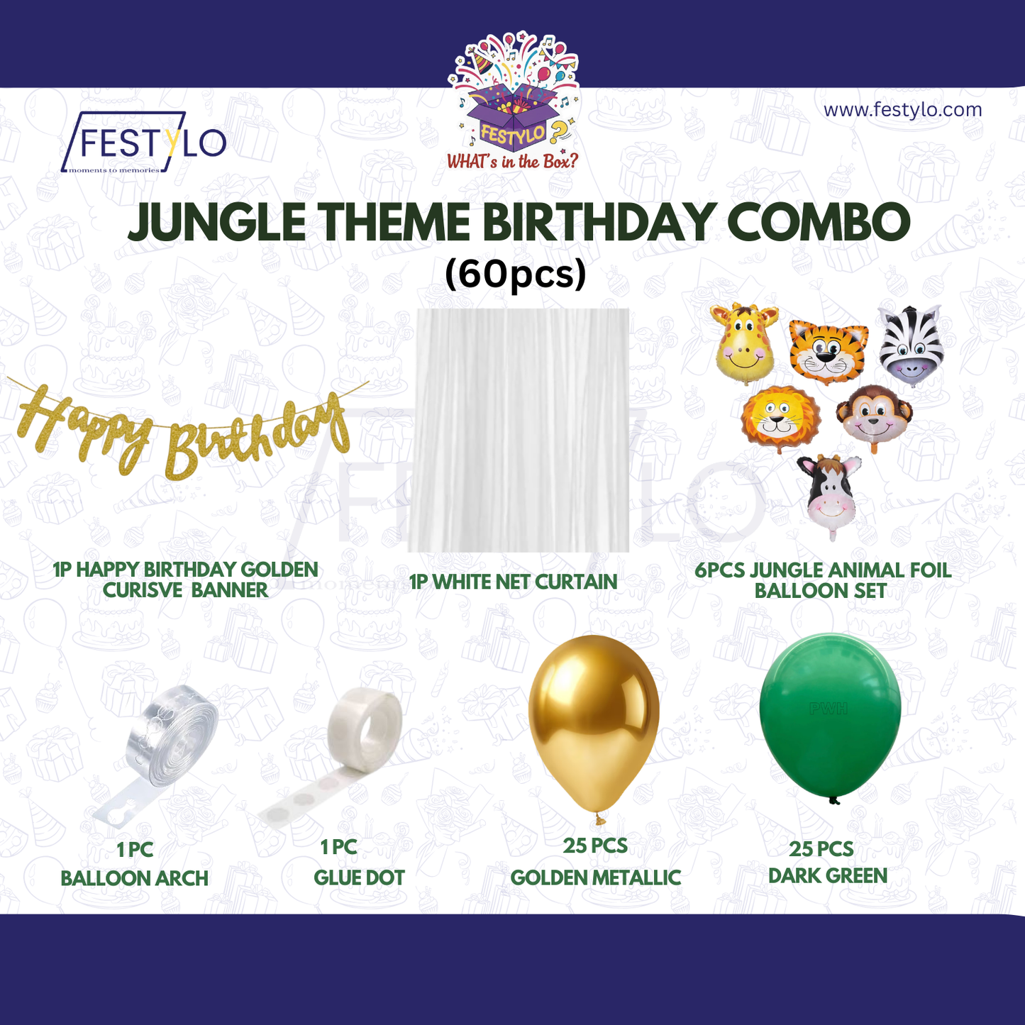 Jungle Theme Birthday Combo (60 Pcs)