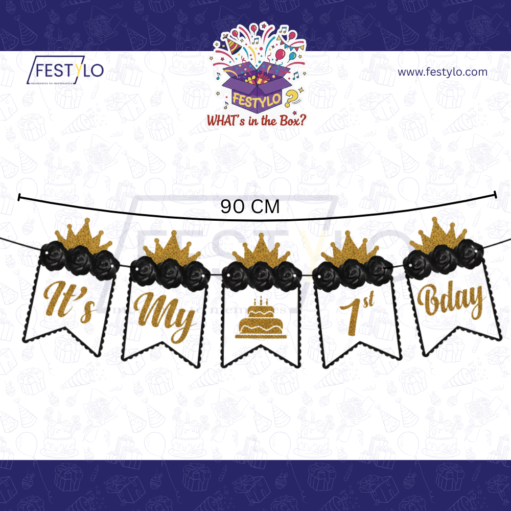 Black Gold First Birthday Banner