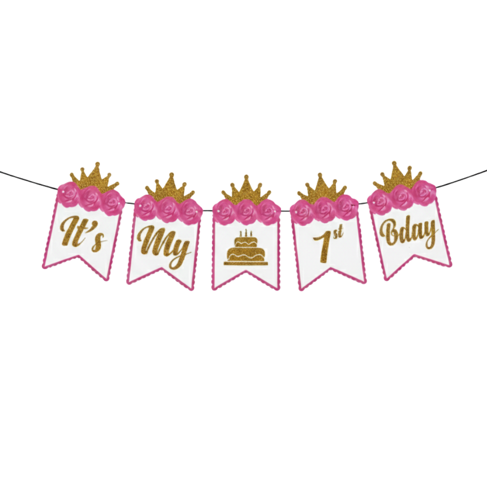 Pink Princess First Birthday Banner