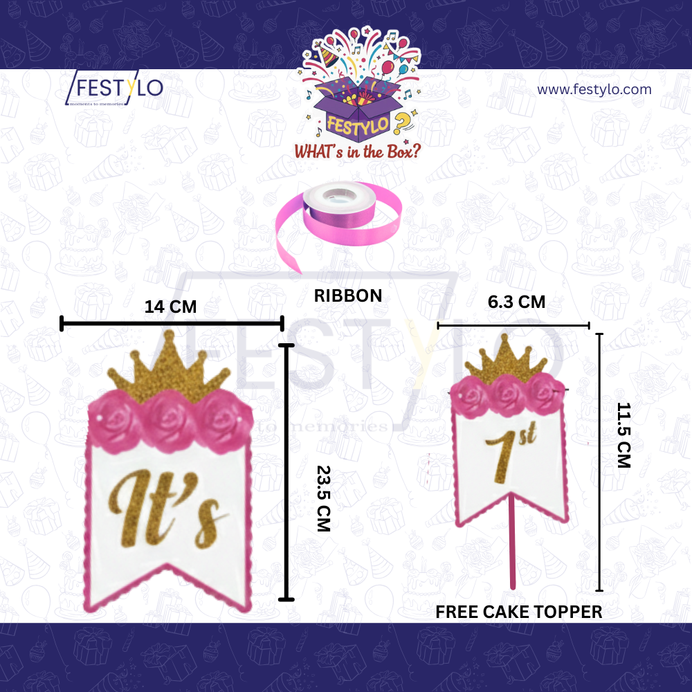 Pink Princess First Birthday Banner