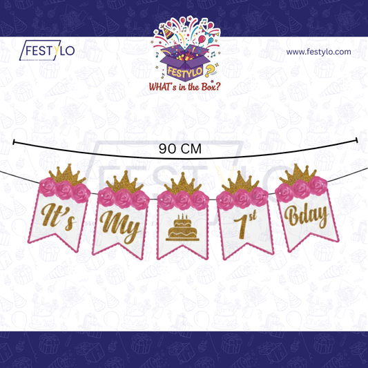 Pink Princess First Birthday Banner