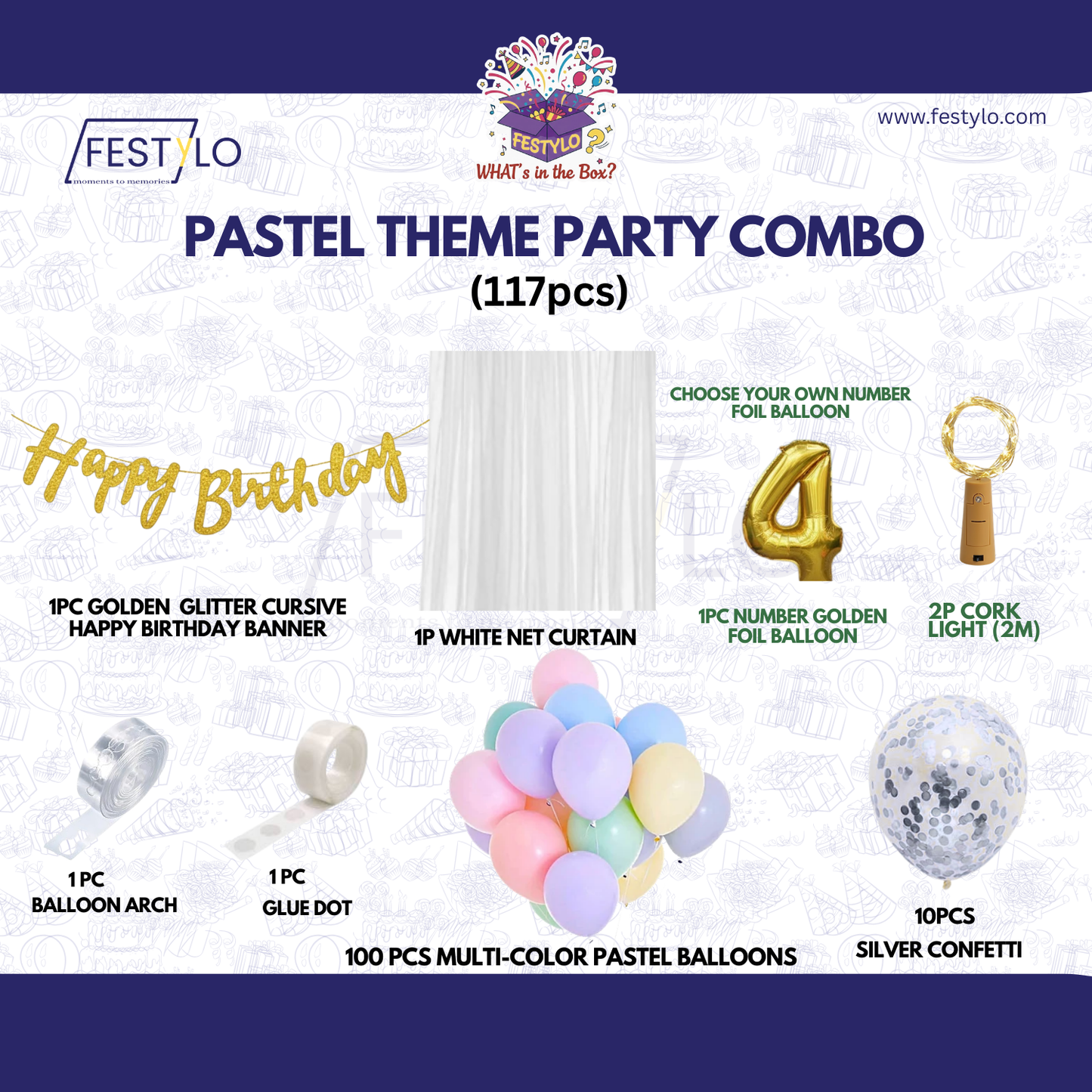 Pastel Theme Birthday Combo Kit with Golden banner