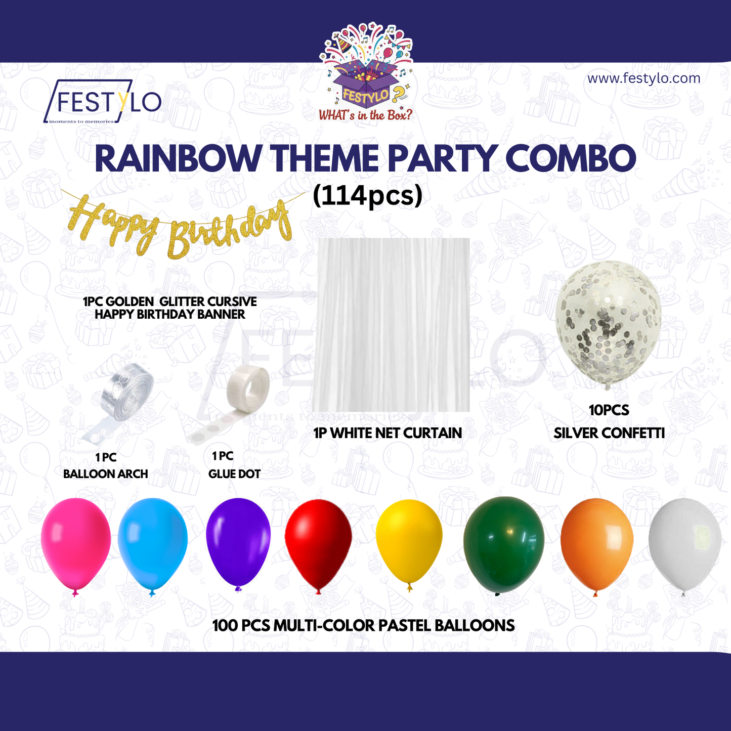 Rainbow Theme Party Decoration Combo Kit (114 Pcs)