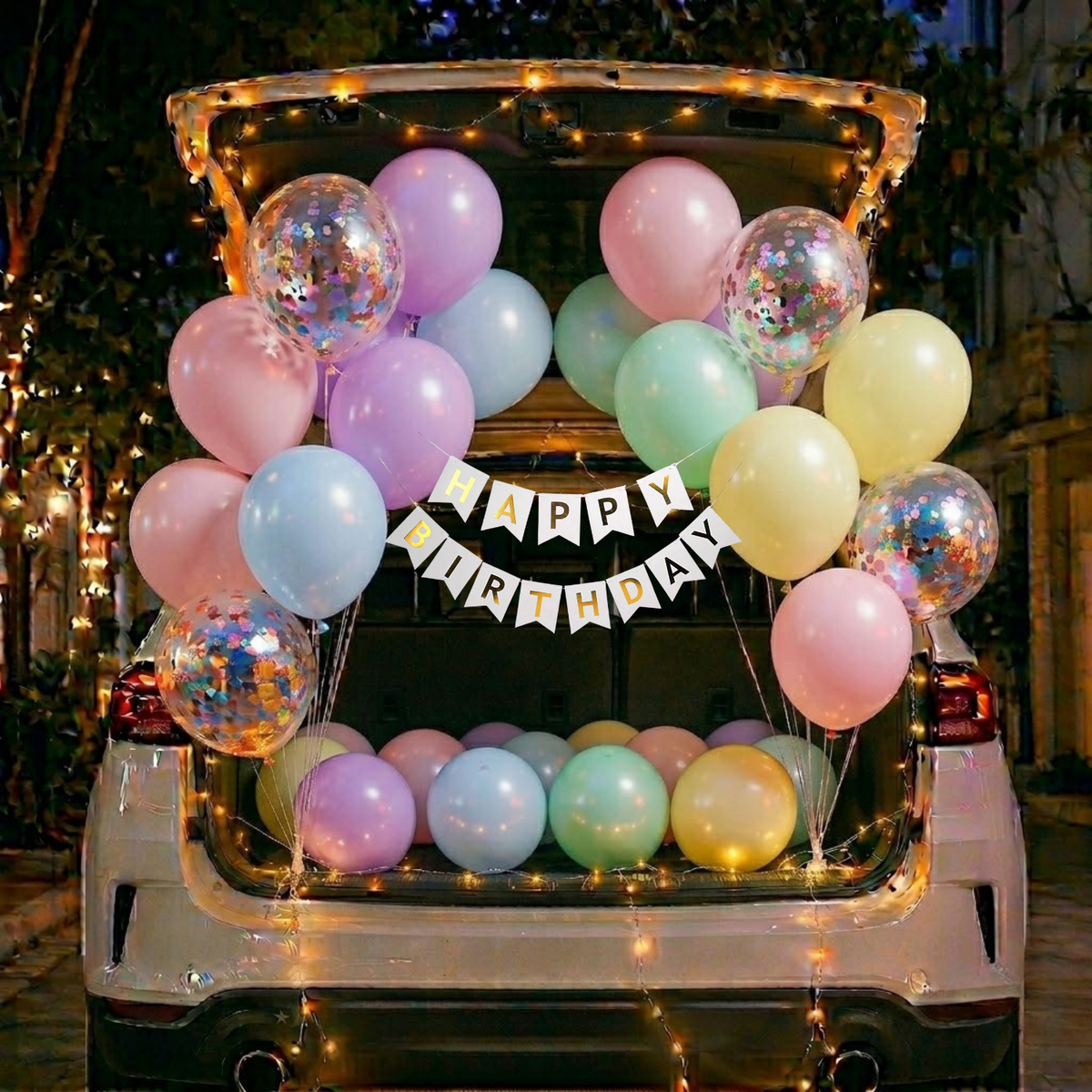 Car Birthday Decoration Combo – 29 Pcs | Pastel Multicolour