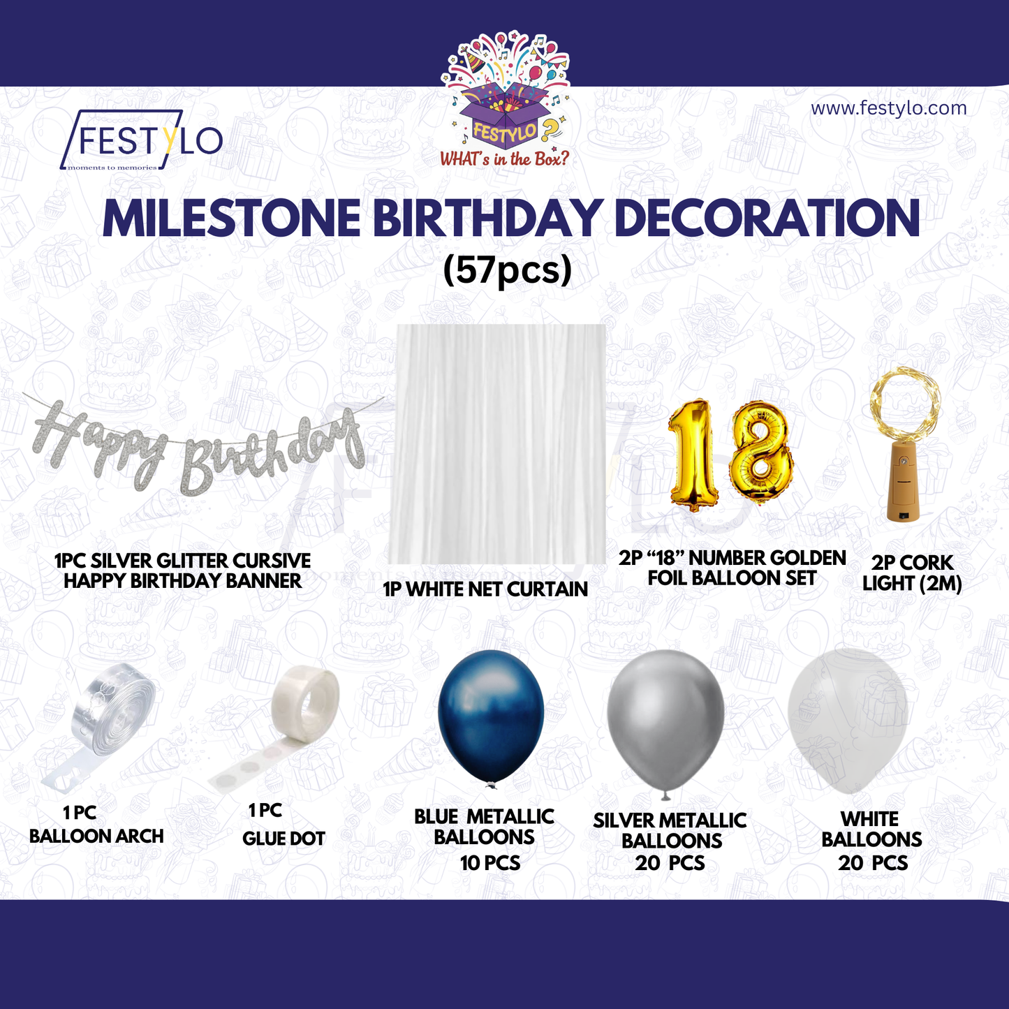 Milestone 18th Birthday Decoration Kit (57 Pcs)