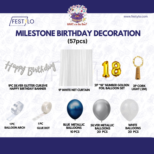Milestone 18th Birthday Decoration Kit (57 Pcs)