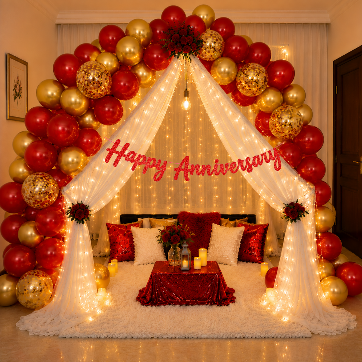 Red Golden Theme Anniversary Decoration Combo – 59 Pcs