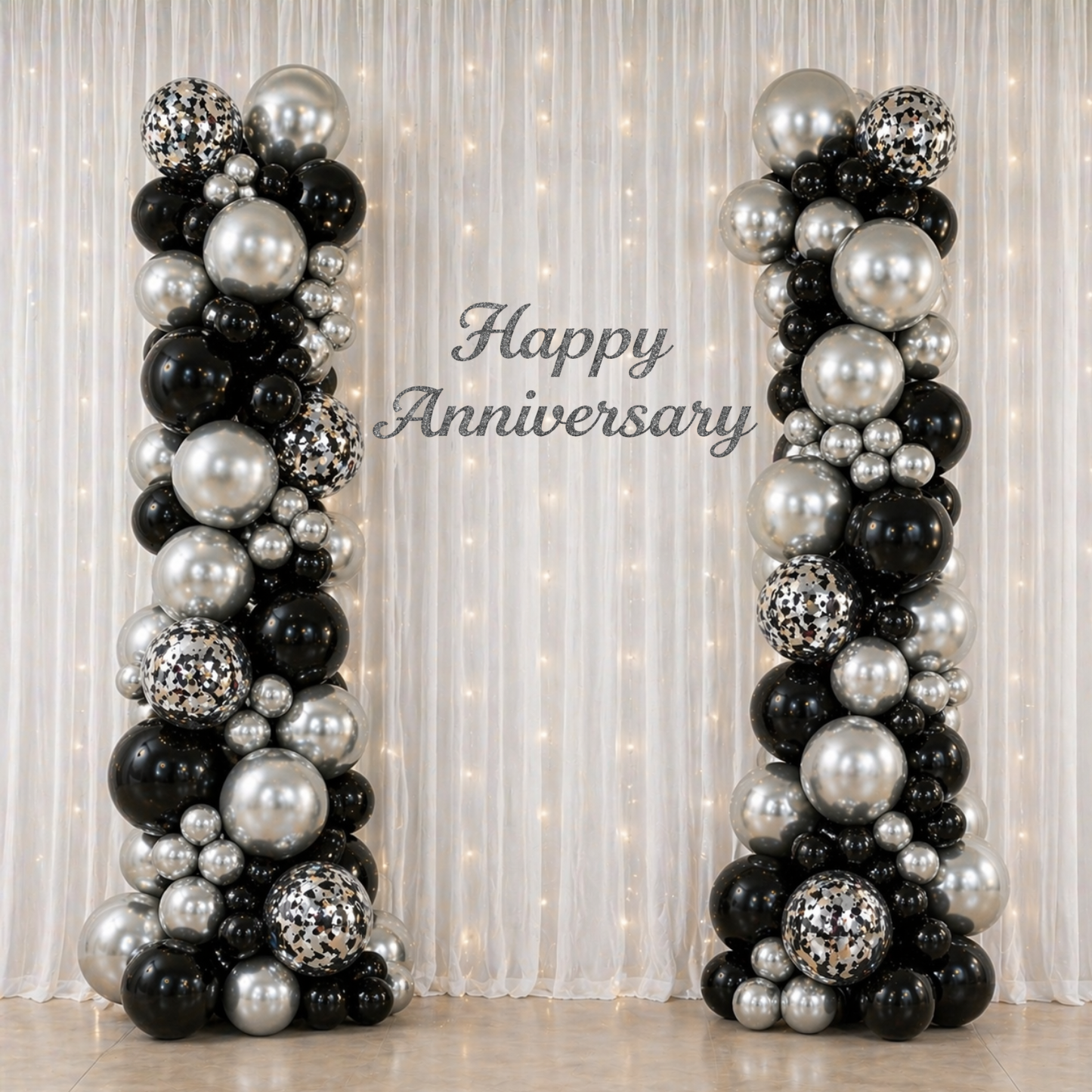 Black Silver Anniversary Decoration Combo (51 pcs)