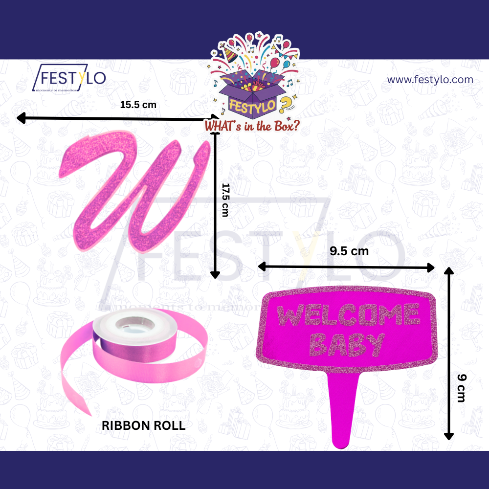 Welcome Baby Pink Glitter Cursive Decoration Banner