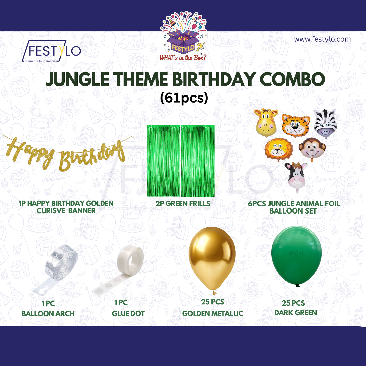 Jungle Theme Birthday Combo (61 Pcs)