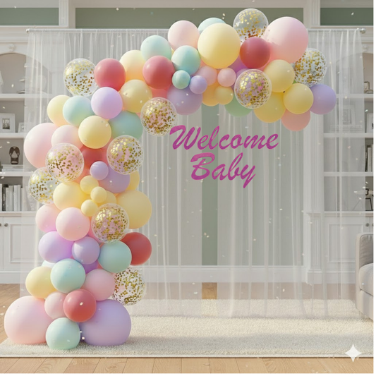 Pastel Theme Party Combo Decoration Kit (114 pcs) – Welcome Baby Balloon Arch Set